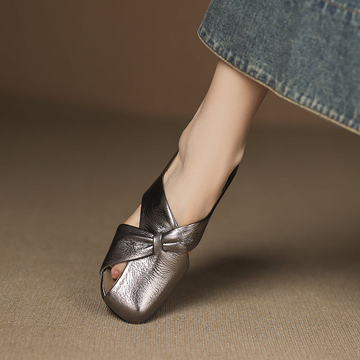 Women's Luxury All-Sheepskin Twist Mules Summer Slides - Elegant Square Toe