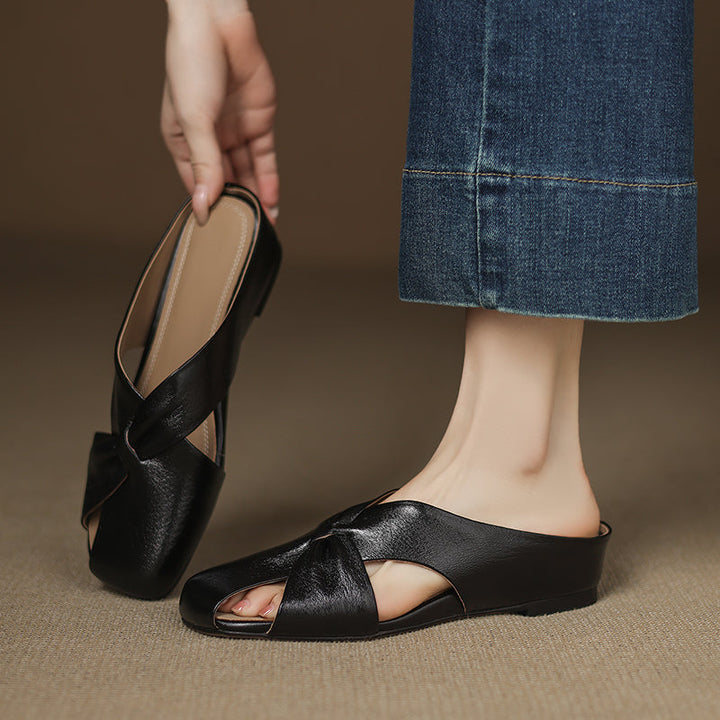 Women's Luxury All-Sheepskin Twist Mules Summer Slides - Elegant Square Toe