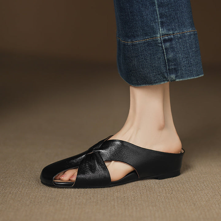 Women's Luxury All-Sheepskin Twist Mules Summer Slides - Elegant Square Toe