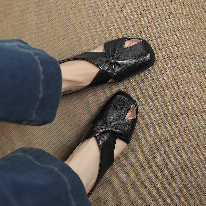 Women's Luxury All-Sheepskin Twist Mules Summer Slides - Elegant Square Toe