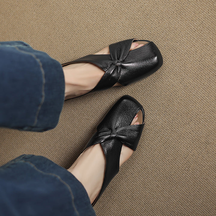 Women's Luxury All-Sheepskin Twist Mules Summer Slides - Elegant Square Toe