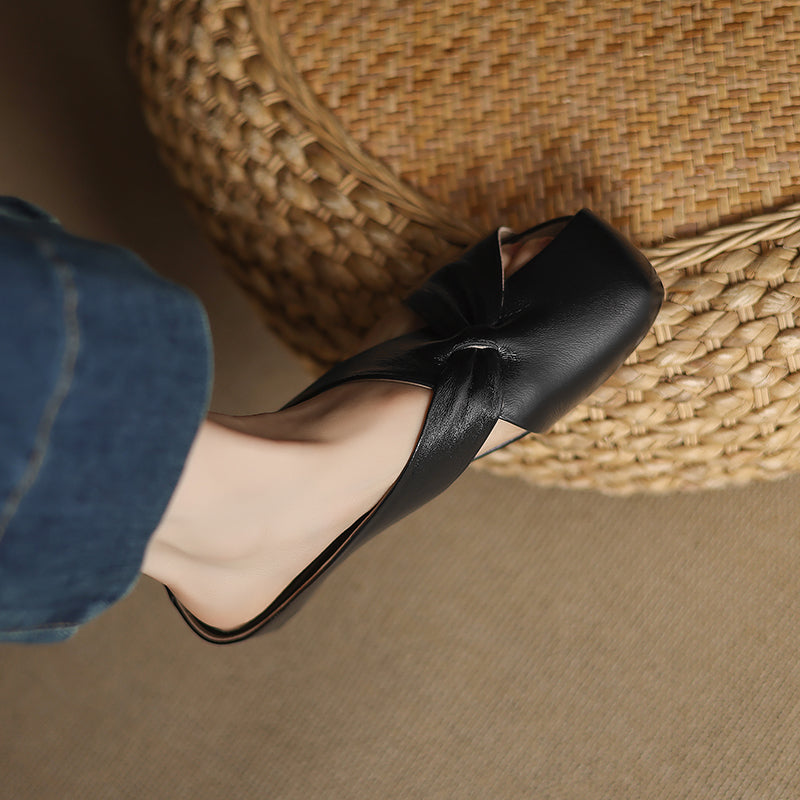 Women's Luxury All-Sheepskin Twist Mules Summer Slides - Elegant Square Toe