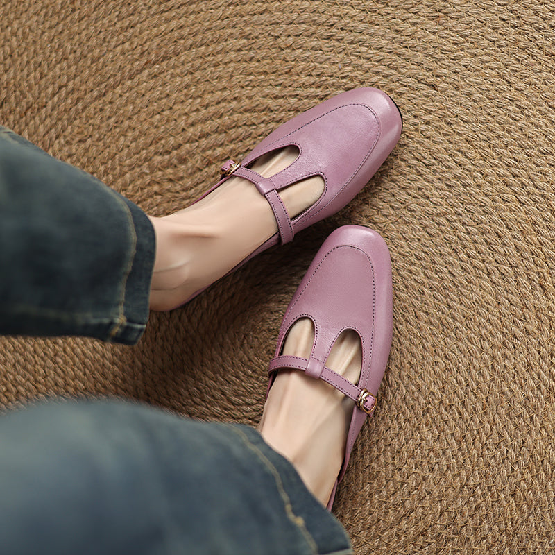 Women's Ultra-Soft Sheepskin-Lined Leather Mules - Breathable T-Strap Backless Flats - Handcrafted Summer Slip-Ons