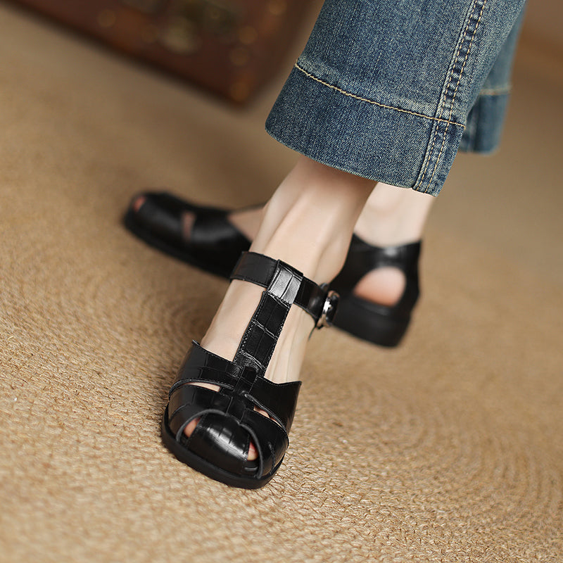 Vintage French-Style Leather Fisherman Sandals - Artisanal Round Toe Buckle Shoes