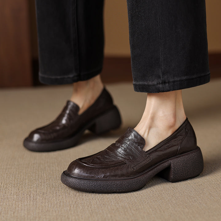 Women's Platform Sheepskin Loafers – Block Heel Slip-On Style