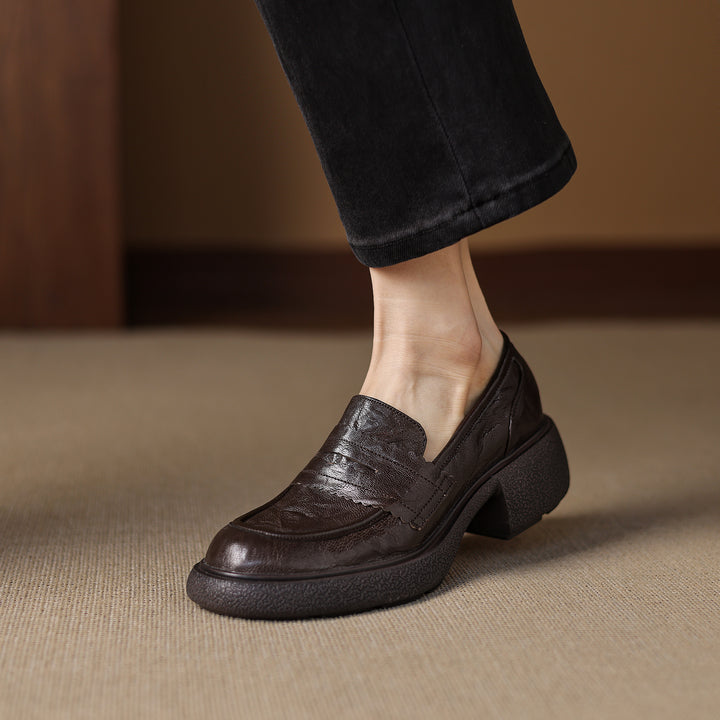 Women's Platform Sheepskin Loafers – Block Heel Slip-On Style
