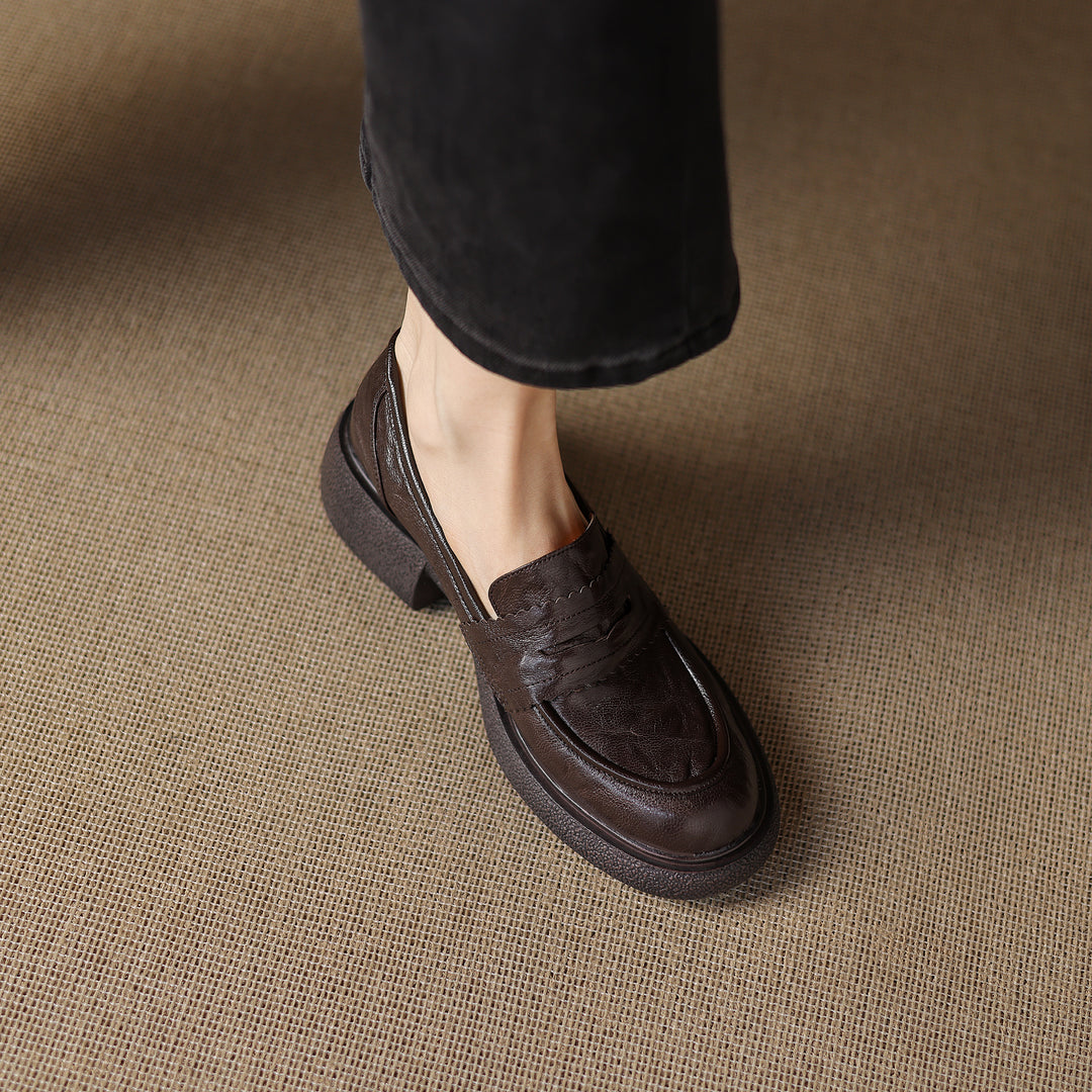 Women's Platform Sheepskin Loafers – Block Heel Slip-On Style