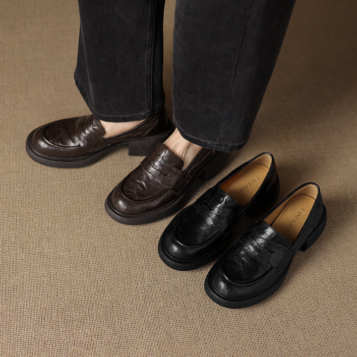 Women's Platform Sheepskin Loafers – Block Heel Slip-On Style