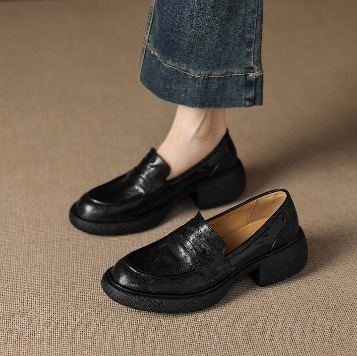 Women's Platform Sheepskin Loafers – Block Heel Slip-On Style