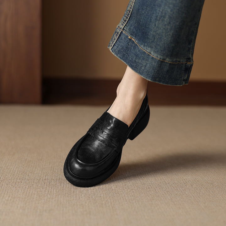 Women's Platform Sheepskin Loafers – Block Heel Slip-On Style