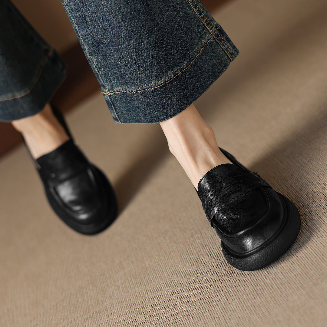Women's Platform Sheepskin Loafers – Block Heel Slip-On Style