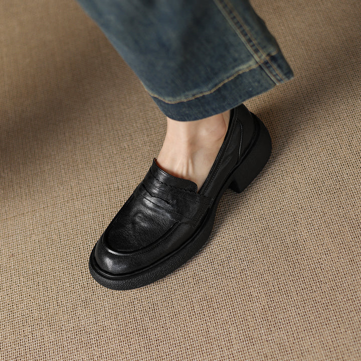 Women's Platform Sheepskin Loafers – Block Heel Slip-On Style