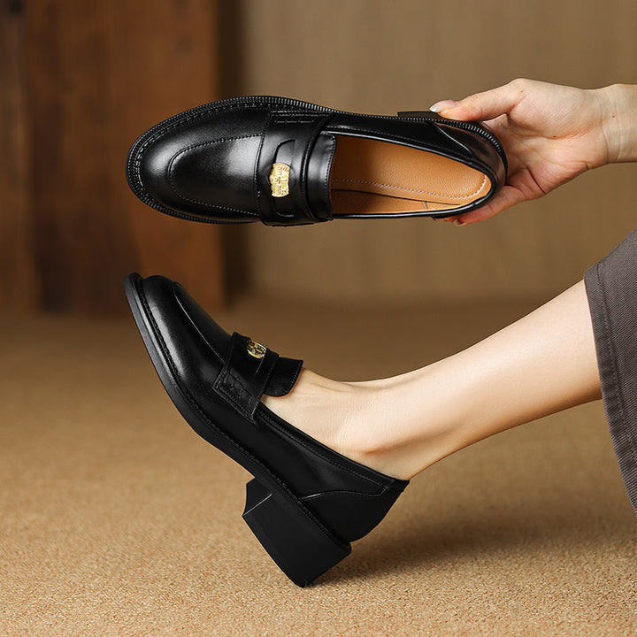 Women's Handmade Leather Classic British Style Gold Coin Loafers