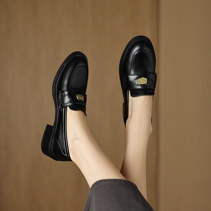 Women's Handmade Leather Classic British Style Gold Coin Loafers