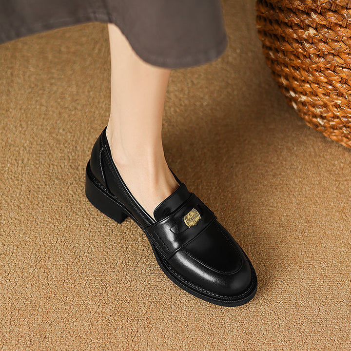 Women's Handmade Leather Classic British Style Gold Coin Loafers