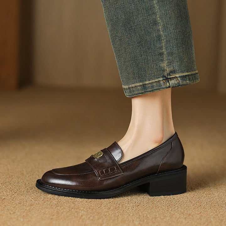 Women's Handmade Leather Classic British Style Gold Coin Loafers