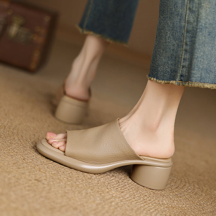 Women's Handmade Soft Sheepskin Summer Heeled Mule Slippers