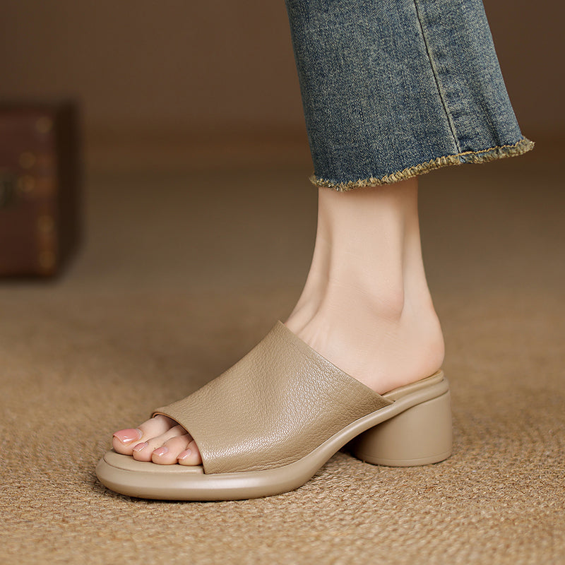 Women's Handmade Soft Sheepskin Summer Heeled Mule Slippers