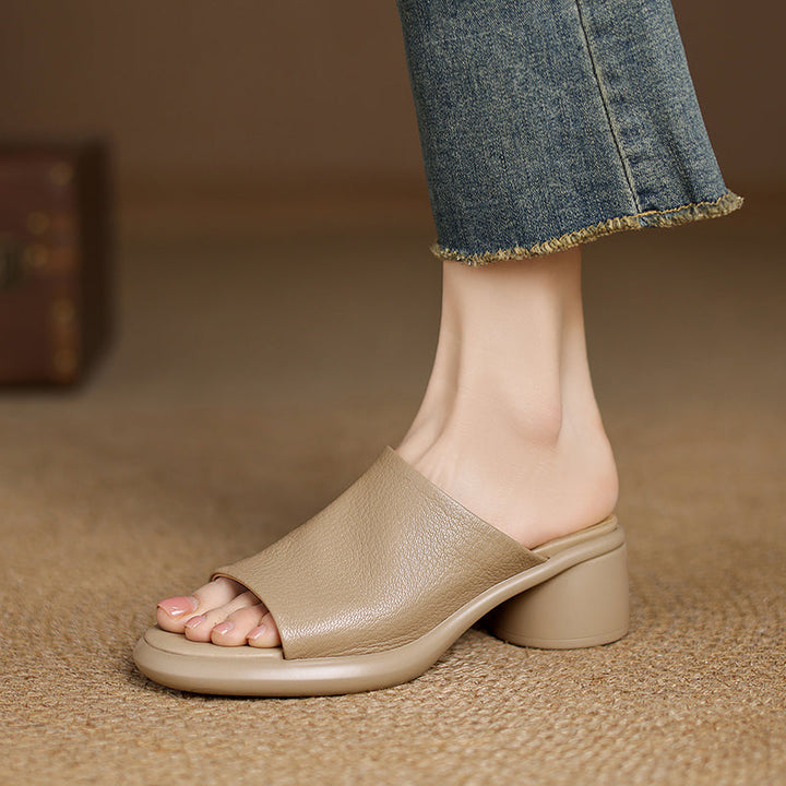 Women's Handmade Soft Sheepskin Summer Heeled Mule Slippers