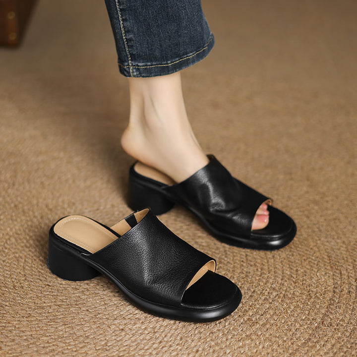 Women's Handmade Soft Sheepskin Summer Heeled Mule Slippers