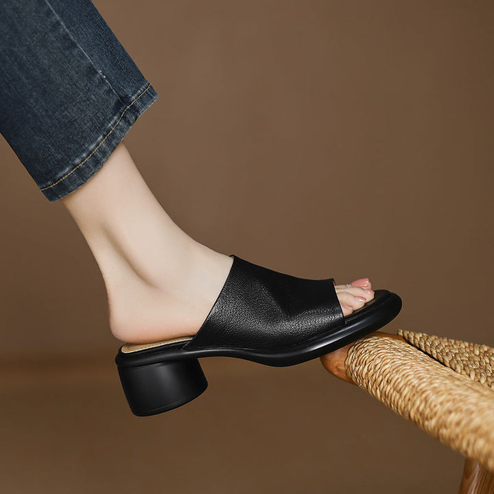 Women's Handmade Soft Sheepskin Summer Heeled Mule Slippers