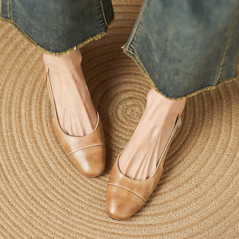 Women's Handmade Genuine Leather Vintage Closed Toe Round Toe High Heeled Sandals