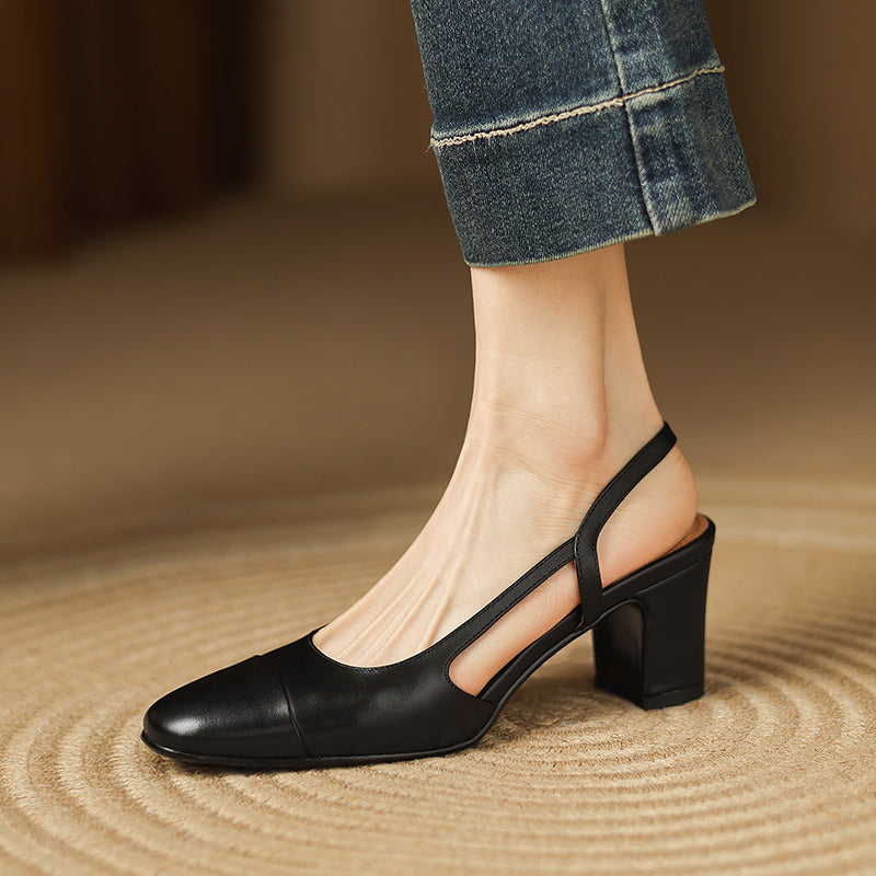 Women's Handmade Genuine Leather Vintage Closed Toe Round Toe High Heeled Sandals