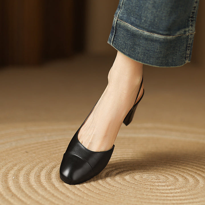 Women's Handmade Genuine Leather Vintage Closed Toe Round Toe High Heeled Sandals