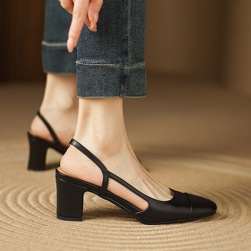 Women's Handmade Genuine Leather Vintage Closed Toe Round Toe High Heeled Sandals