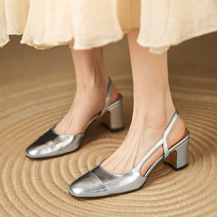 Women's Handmade Genuine Leather Vintage Closed Toe Round Toe High Heeled Sandals