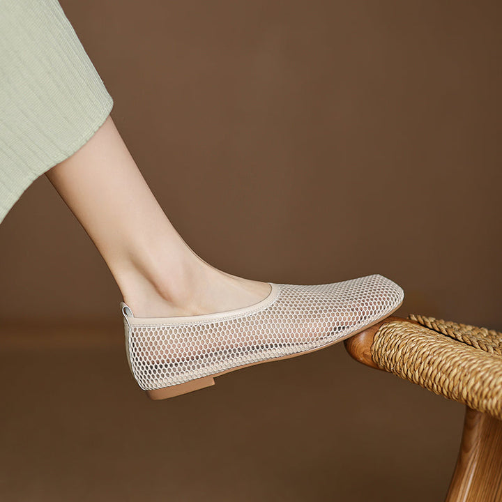 Minimalist Mesh Ballet Flats for Women - Breathable Cowhide Summer Shoes with Lambskin Insole