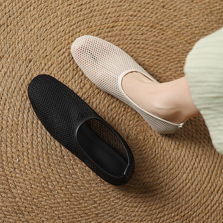Minimalist Mesh Ballet Flats for Women - Breathable Cowhide Summer Shoes with Lambskin Insole