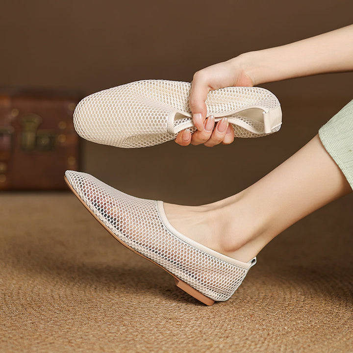 Minimalist Mesh Ballet Flats for Women - Breathable Cowhide Summer Shoes with Lambskin Insole