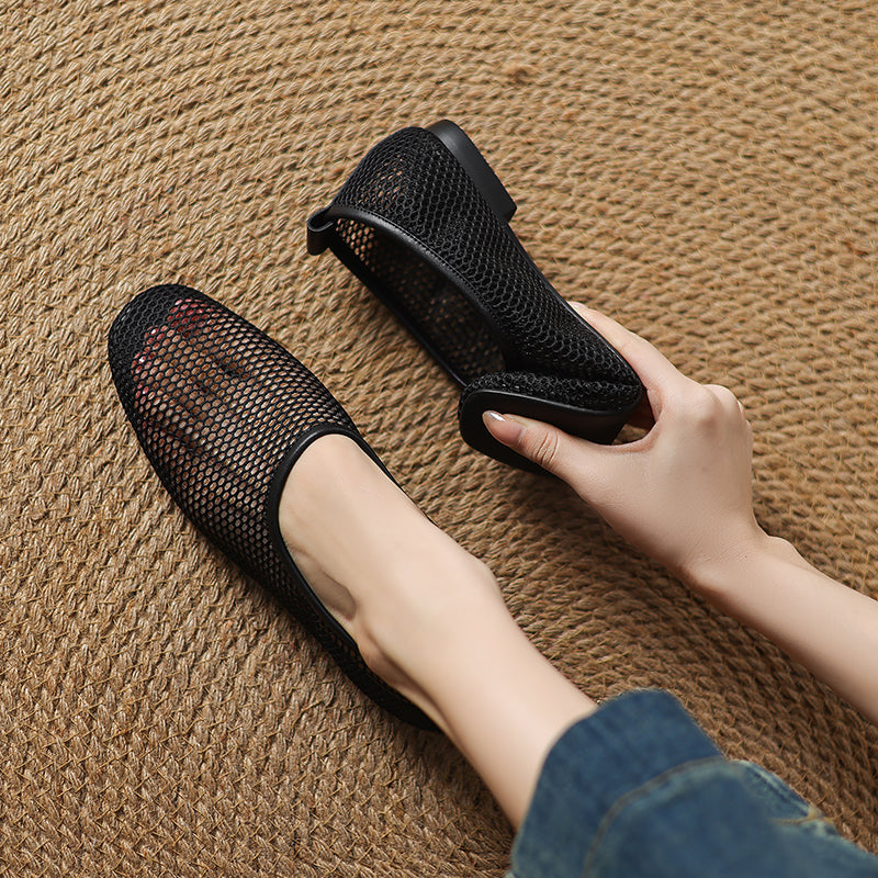 Minimalist Mesh Ballet Flats for Women - Breathable Cowhide Summer Shoes with Lambskin Insole