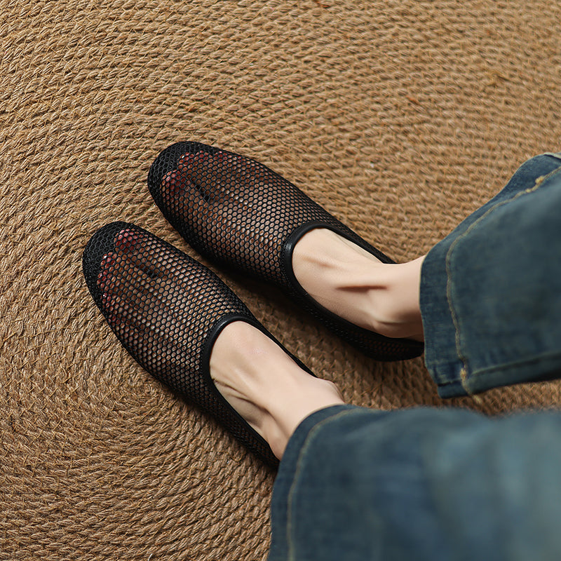 Minimalist Mesh Ballet Flats for Women - Breathable Cowhide Summer Shoes with Lambskin Insole