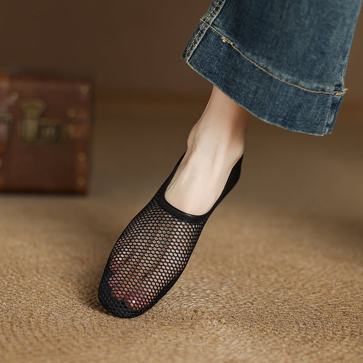 Minimalist Mesh Ballet Flats for Women - Breathable Cowhide Summer Shoes with Lambskin Insole