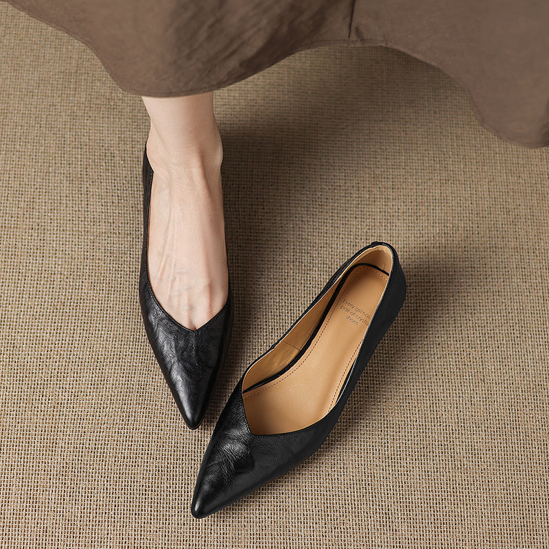 Women's Sheepskin Pumps - Office Elegance Pointed Toe Wedge Heel