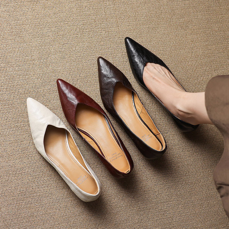 Women's Sheepskin Pumps - Office Elegance Pointed Toe Wedge Heel