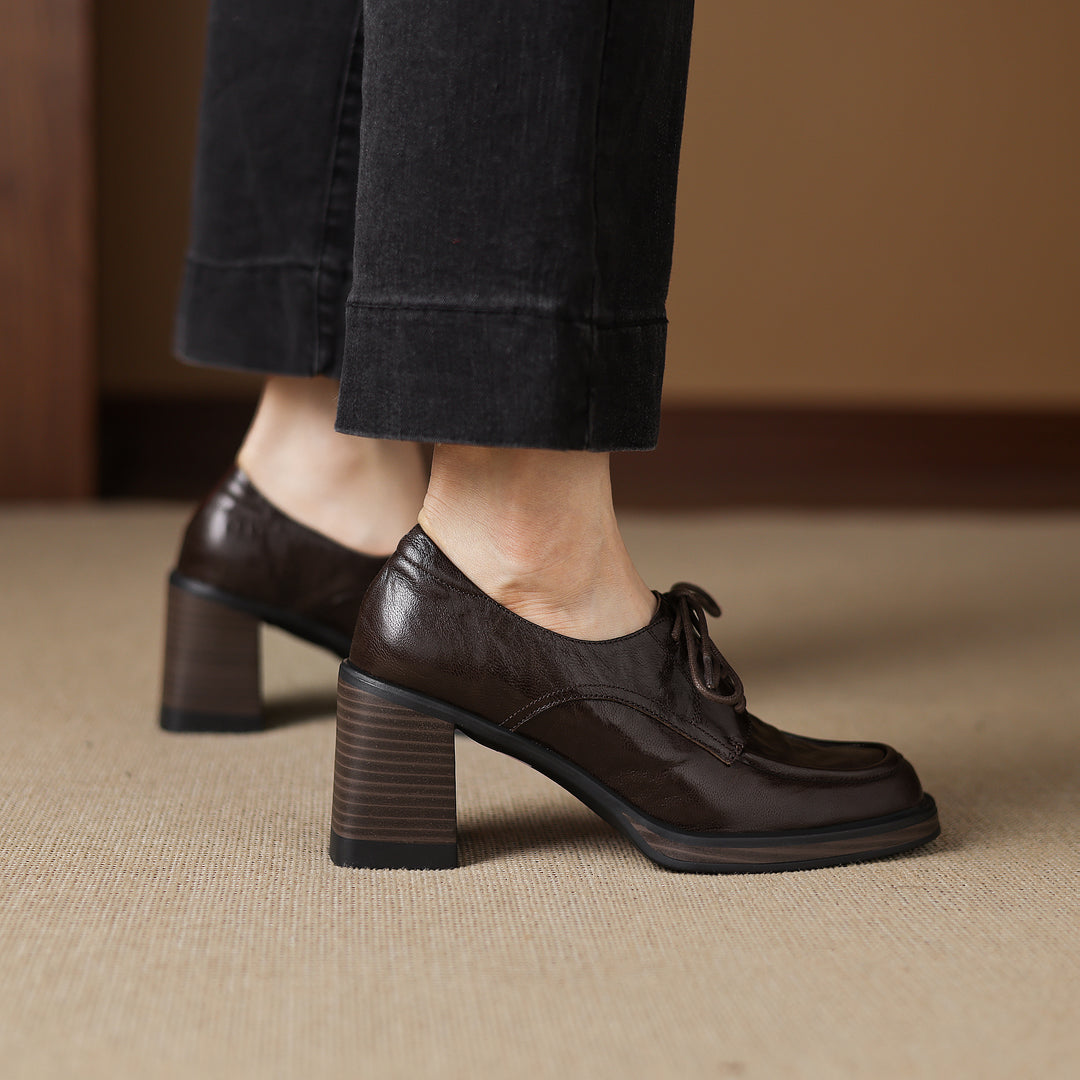Women's Handmade Sheepskin Oxford Shoes – Business Style Block High Heels