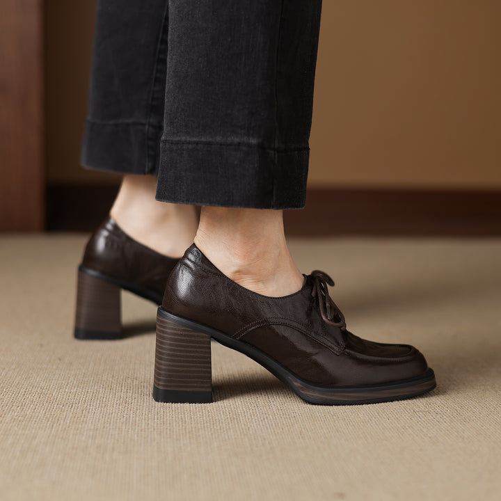 Women's Handmade Sheepskin Oxford Shoes – Business Style Block High Heels