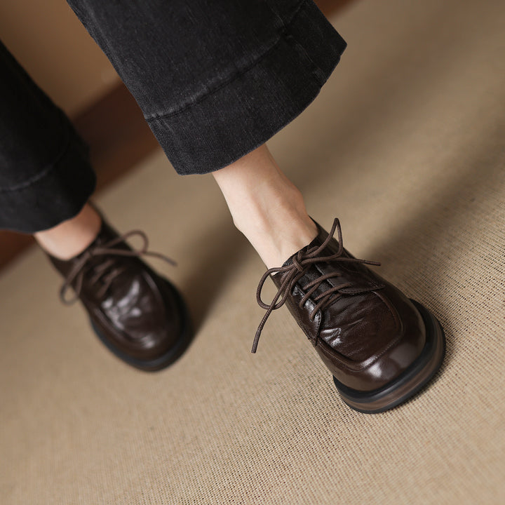 Women's Handmade Sheepskin Oxford Shoes – Business Style Block High Heels