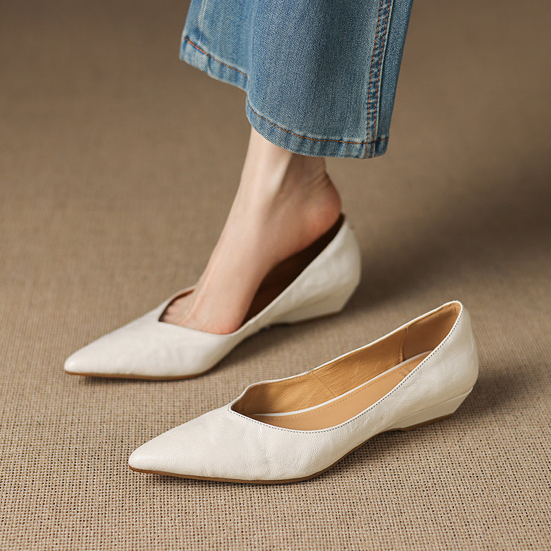 Women's Sheepskin Pumps - Office Elegance Pointed Toe Wedge Heel
