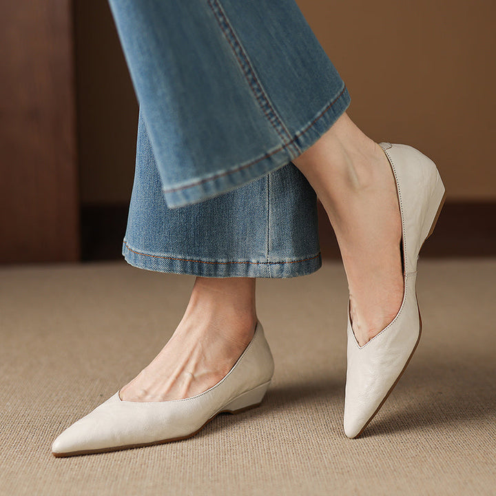 Women's Sheepskin Pumps - Office Elegance Pointed Toe Wedge Heel