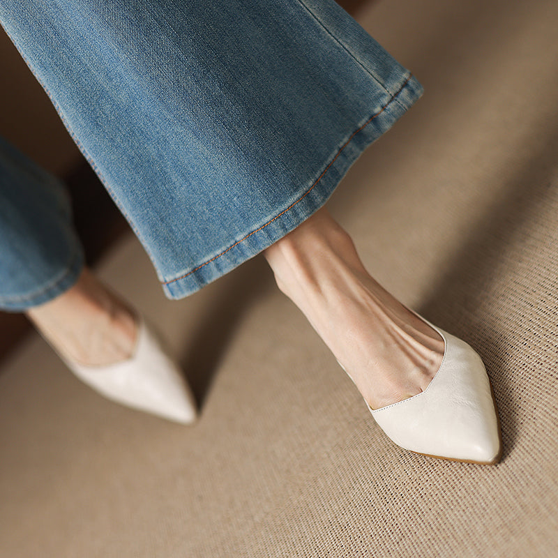 Women's Sheepskin Pumps - Office Elegance Pointed Toe Wedge Heel