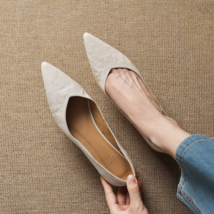 Women's Sheepskin Pumps - Office Elegance Pointed Toe Wedge Heel