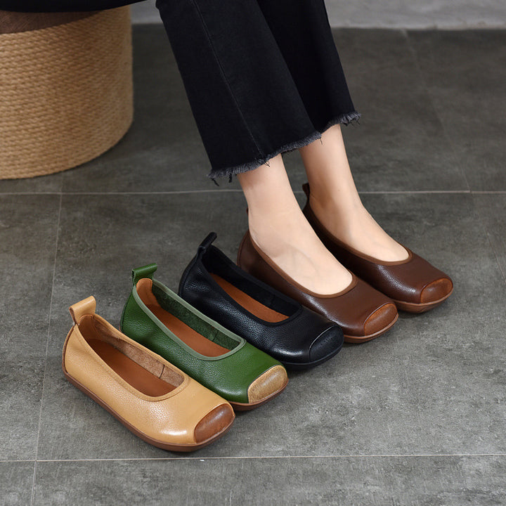 Comfortable Women's Slip-On Square-Toe Flats – Soft Casual Shoes