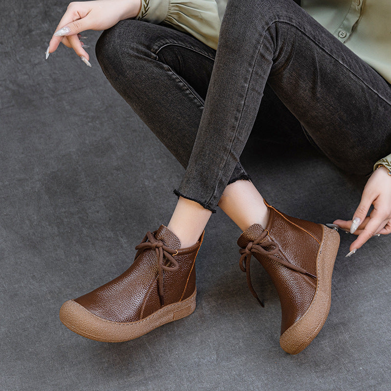 Women's Casual Lace-Up Back Zipper Ankle Boots – Flat Comfortable Shoes