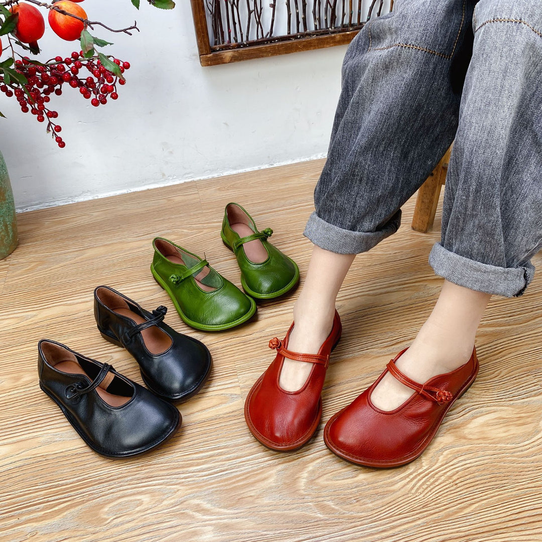 Womens Handmade Soft Leather Retro Flats Shoes