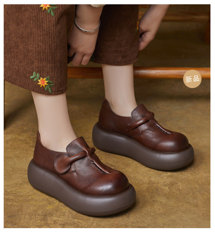 Women's Lightweight Leather Platform Slip-On Loafers – Comfortable Thick Sole