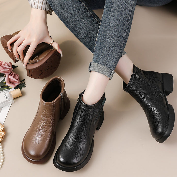 Women's Leather Side-Zip Ankle Boots – Comfortable Casual Everyday Shoes